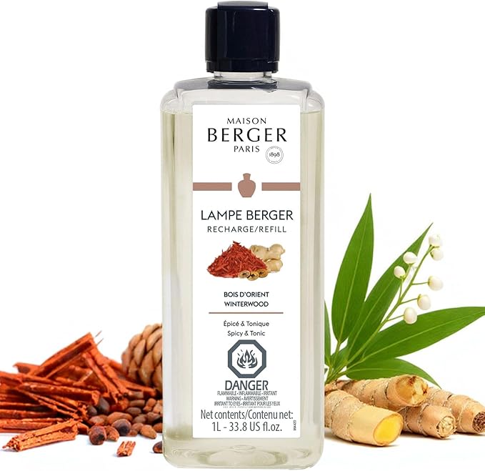 Maison Berger Winterwood Lampe Berger Refill, 1 Liter (33.8 fl oz), 2-in-1 Catalytic System, Neutralizes Odors and Diffuses Fragrance, Lemon, Ginger, Cedarwood, Made in France