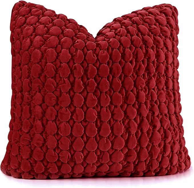 Pillow Cover 24x24 1 Piece Velvet Euro Sham Decorative Farmhouse Pillowcase Boho Square Cushion Covers Soft Bubble Texture for Couch Sofa Bed Bedroom Car Living Room，Red