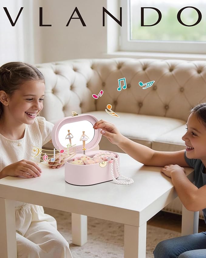 Vlando Musical Jewelry Box for Girls - Kid Music Box with Ballerina for Birthday Bedroom Decor - Valentines Day Birthday Gift for Girls Ages 4 5 6 7 8-12 Year Old - Pink