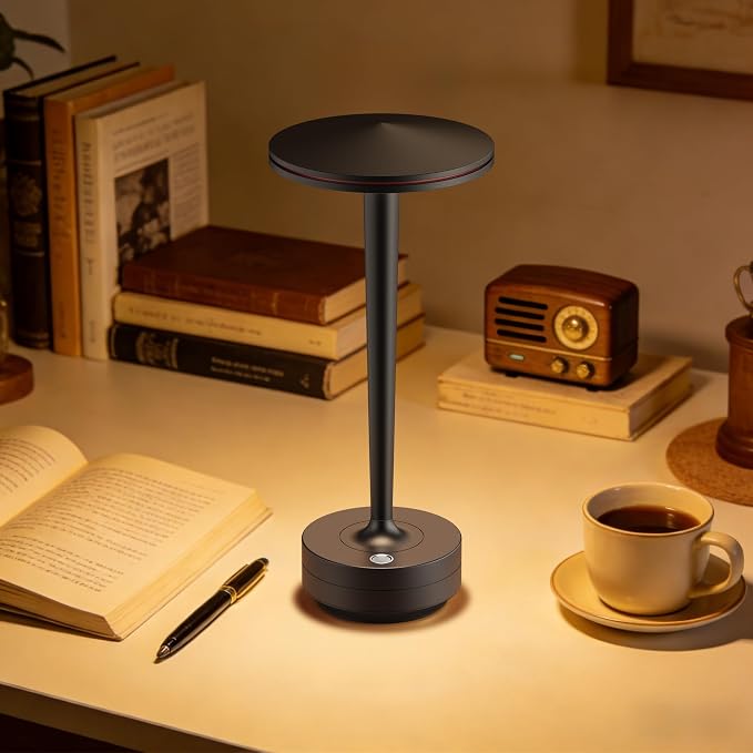 Cordless Rechargeable LED Table Lamp Set of 2 Black | Battery 6000mAh 3 Color Modes&Stepless Dimming Waterproof Metal for Patio,Restaurant Bedroom Dining