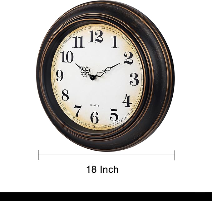 Yoiolclc 18 Inch Retro Large Wall Clock for Living Room Decor,Silent Vintage Wall Clocks Battery Operated for Farmhouse Office Wall Decor(Bronze)