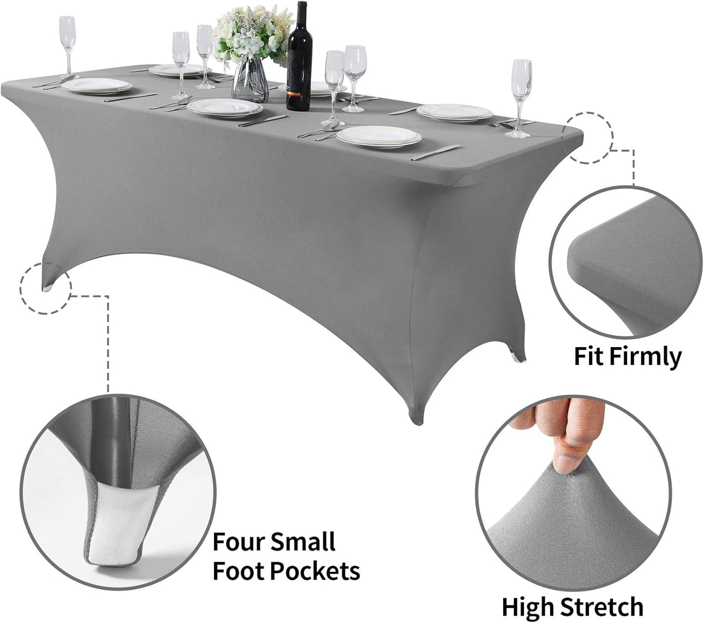 Spandex Table Cover for 6Ft or 4fT or 8ft Table Universal Fitted Stretch Tablecloth for Party, Banquet, Wedding and Events-Gray
