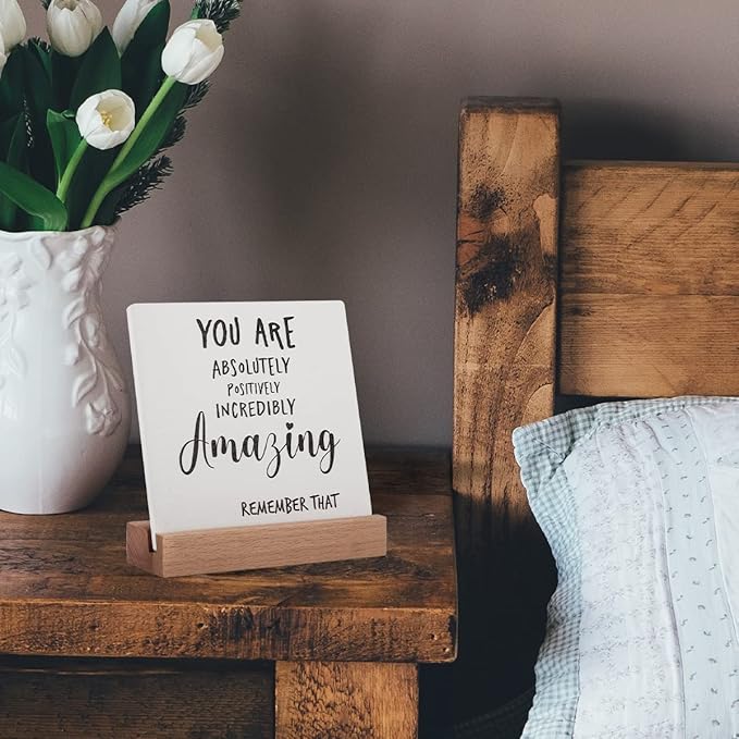 Inspirational Quotes Gifts for Women Friend Coworker Graduate Teen Girl Boy Valentines Day Birthday, Encouragement Decor Signs Cheer Up Hard Time Gifts for Her Him, You are Amazing Motivational Desk Plaque for Office Home