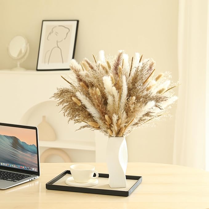 Wertuirk 135Pcs Dried Pampas Grass Decor, Boho Home Decor, Mini Bunny Tails Dried Flowers, Fluffy Pompous Grass Bouquet Bulk for Wedding, Table, Rustic Party, Baby Shower Decorations