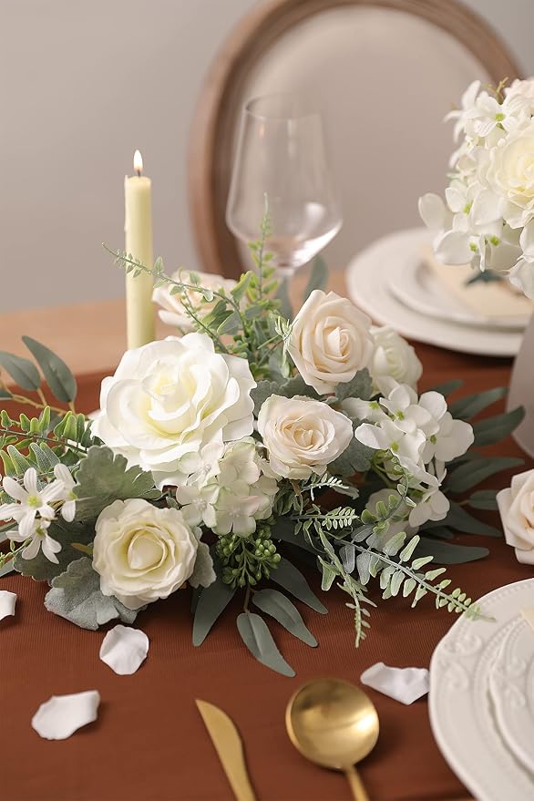 rongflower Artificial Flowers Combo Silk Mix Fake Flowers Leaf for DIY Wedding Bouquets Centerpieces Arrangements Party Baby Shower Home Decorations(Milk White)