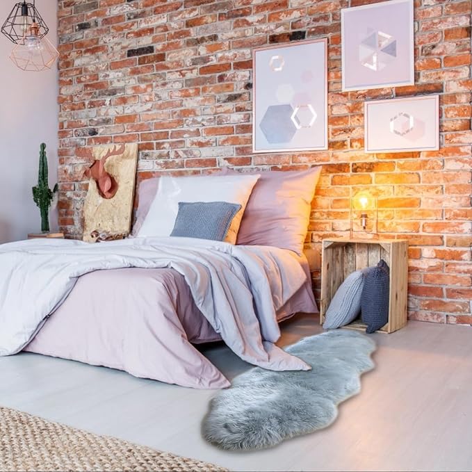 Woolous Gray Sheepskin Rug 2x6 ft - Genuine New Zealand Sheep Skin Runner Rug, Soft Thick Natural Double Pelt Rug for Bedroom, Living Room, and Bedside Decor | Genuine New Zealand sheepskin double pelt with soft thick wool. Ideal as gray runner rug, be...