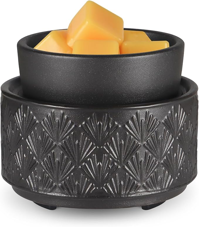 Mocosa Ceramic Wax Warmer Wax Melt Warmer for Scented Wax 3-1 Electric Candle Warmer Home Fragrance Wax Burner Perfect Christmas Gifts for Mom Women(Black-Fan Shaped)