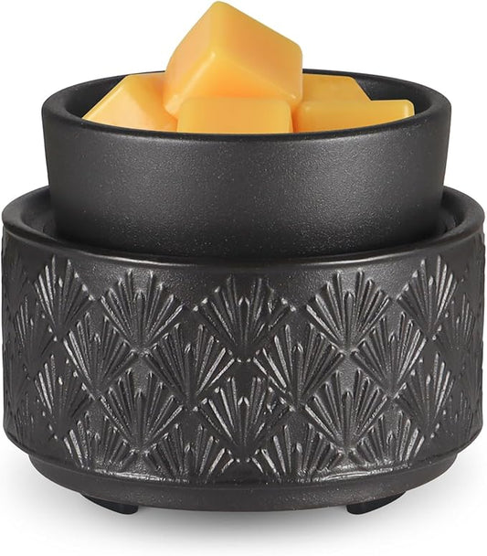 Mocosa Ceramic Wax Warmer Wax Melt Warmer for Scented Wax 3-1 Electric Candle Warmer Home Fragrance Wax Burner Perfect Christmas Gifts for Mom Women(Black-Fan Shaped)