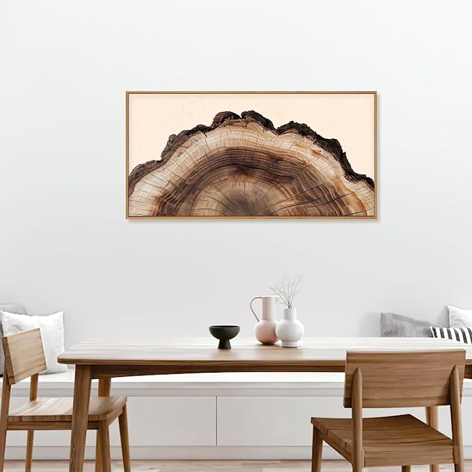 KAIRNE Vintage Tree Rings Framed Canvas Wall Art Set, Retro Wood Stump Wall Decor, Neutral Tree Spiral Art Prints, Modern Annual Ring Artwork for Living Room, Bedroom, Farmhouse, Office-40 x20 x1