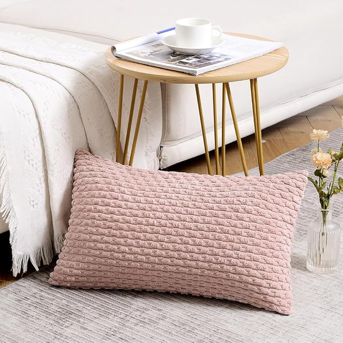 Fancy Homi Set of 2 Pink Lumbar Decorative Throw Pillow Covers 12x20 Inch for Couch Living Room Bed Sofa, Modern Farmhouse Boho Home Decor, Soft Plush Corduroy Rectangle Cushion Case 30x50 cm