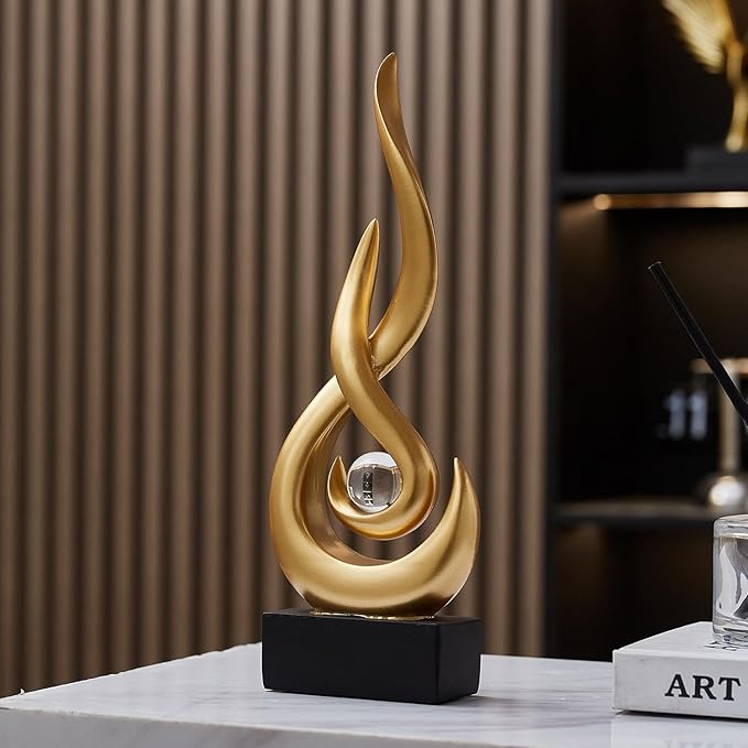 Modern Abstract Art Table Decoration,Resin Flame Statue Modern Gold Centerpiece Ornaments for Living Room Great Gift Idea Home Decor,Collectibles