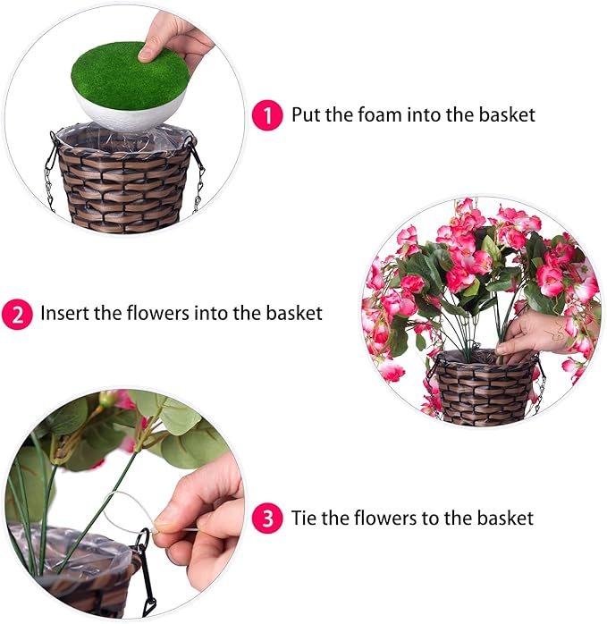 Artificial Fake Hanging Hibiscus Flowers Plants Baskets for Outdoor Decoration, Faux Silk Hibiscus Long Vines in Planter UV Resistant Realistic Flowers for Outside Porch Patio Home Decor, Pink