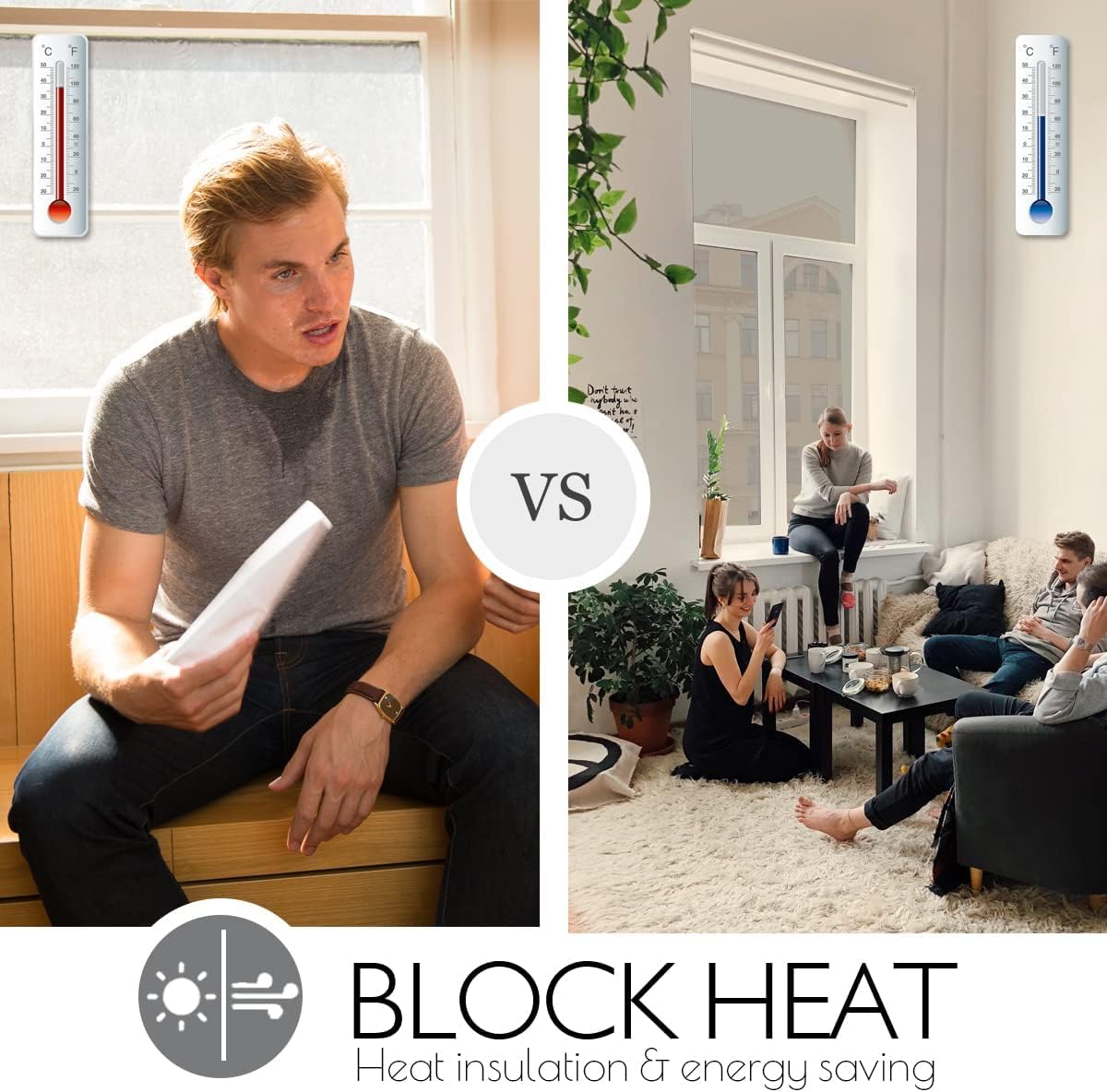 HIDBEA One Way Privacy Window Film, Daytime Mirror Reflective Heat Control UV Sun Blocking Non-Adhesive Static Cling Window Tint for Home and Office(Black-Silver, 55.1 Inch x 16.4 Feet)