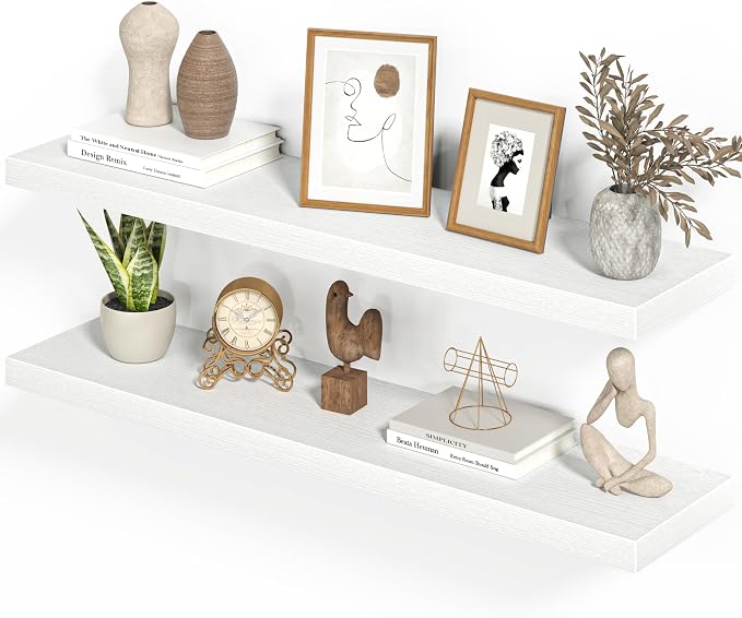 Heimlove 40 Inches Floating Shelves for Wall,9.3" Deep White Long Floating Shelves Set of 2,Large Display & Storage Shelf,Wall Shelf for Bathroom Bedroom Living Room Kitchen Office
