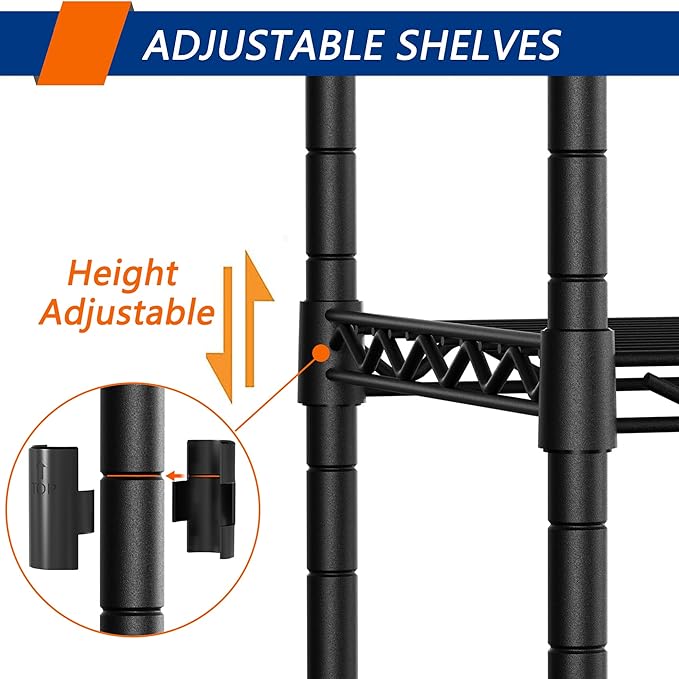 Soywey 5-Shelf Adjustable Heavy Duty Storage Shelving Unit, Metal Organizer Wire Rack for Laundry Bathroom Kitchen Pantry Closet, Black