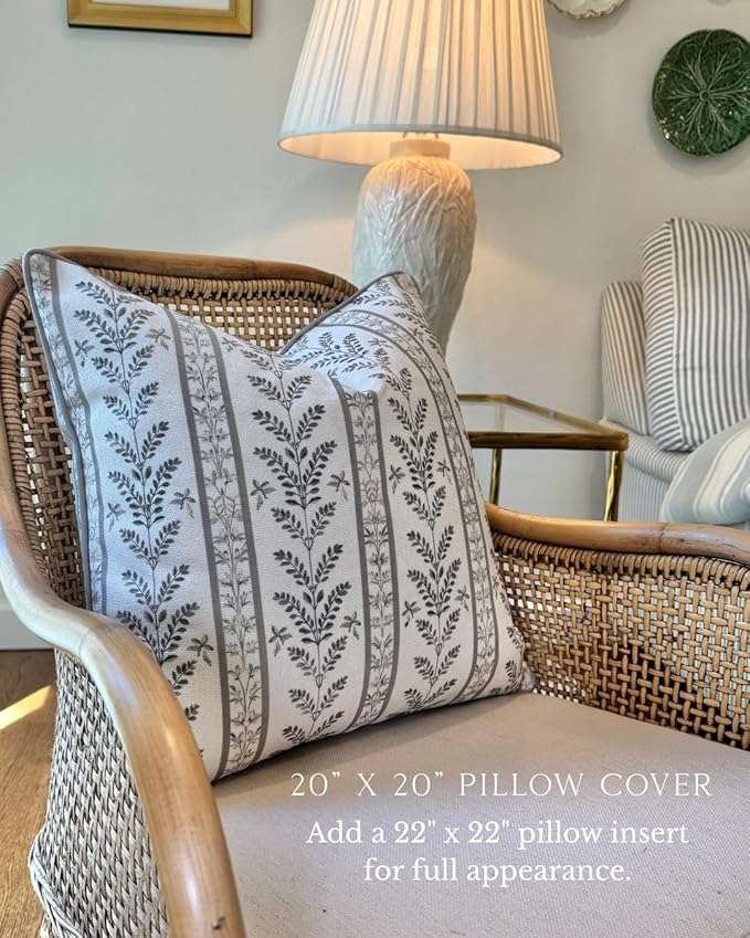 Jillien Harbor “The Campbell” Decorative Pillow Cover – Beige & Taupe Neutral Home Accent Pillow Cover with Ivory Background – Grandmillennial Home Decor, 20" x 20"