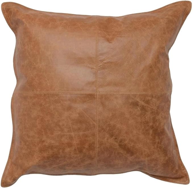 Genuine Leather Pillow Cover Case for Lumbar Throw Couch Pillows - Farmhouse Decorative Modern Sofa Thick & Soft Cushion Covers (Tan Antique, 20" x 20")