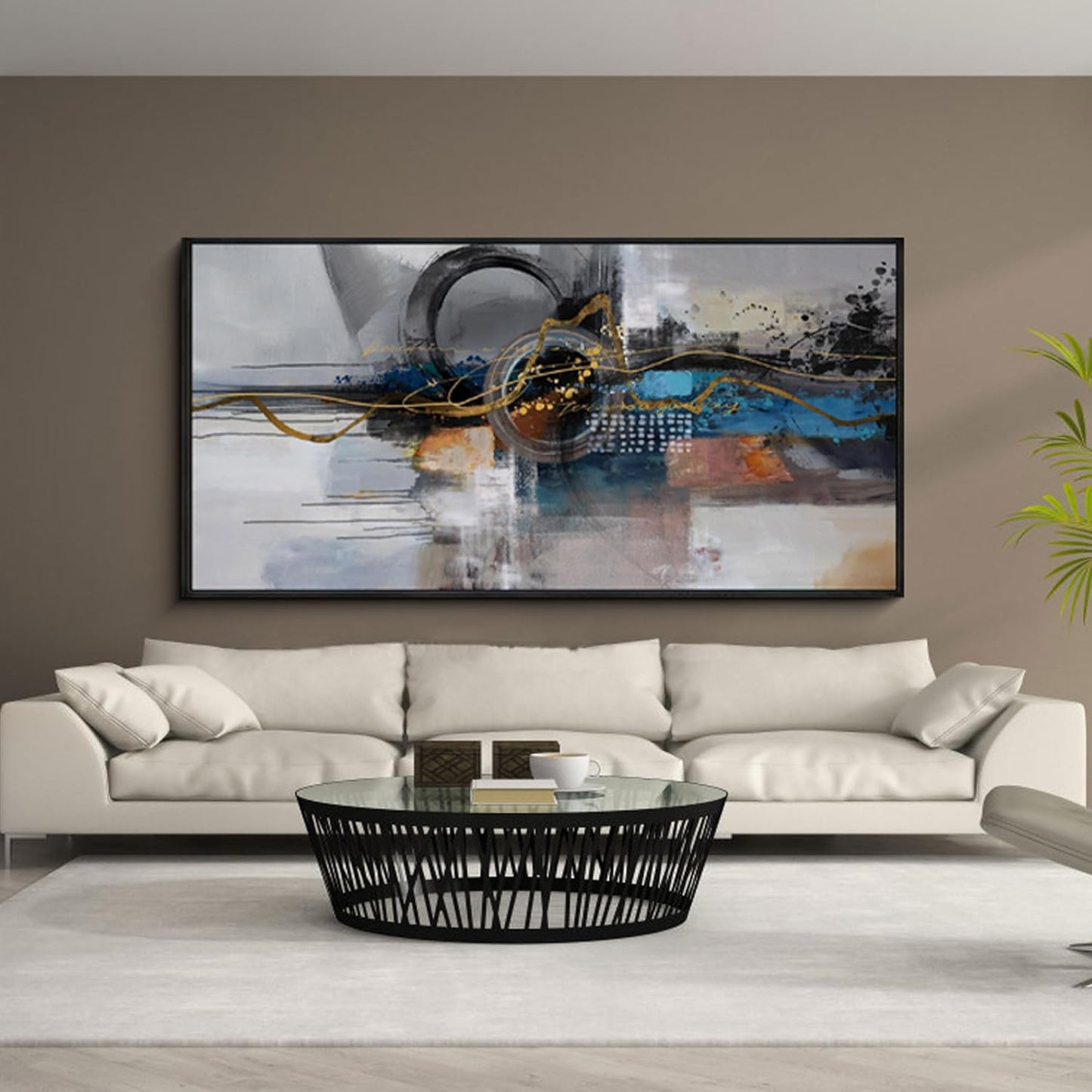 XLSJERST Large Abstract Frame Wall Art - Black and Blue Cnavas Framed Artwork for Walls Modern Minimalist Boho Gray Pictures Wall Decor for Living Room Bedroom Office Home Decoration 29x58 Inches