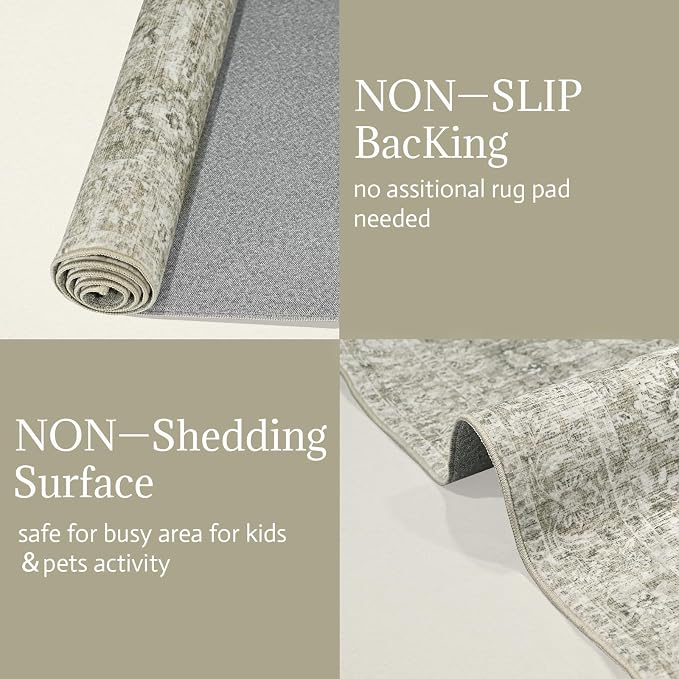 Washable Rugs for Living Room: 9x12 Area Rugs for Bedroom Ultra Soft Non-Slip Stain Resistant Vintage Boho Large Carpet for High-Traffic Dining Room - Farmhouse Decor