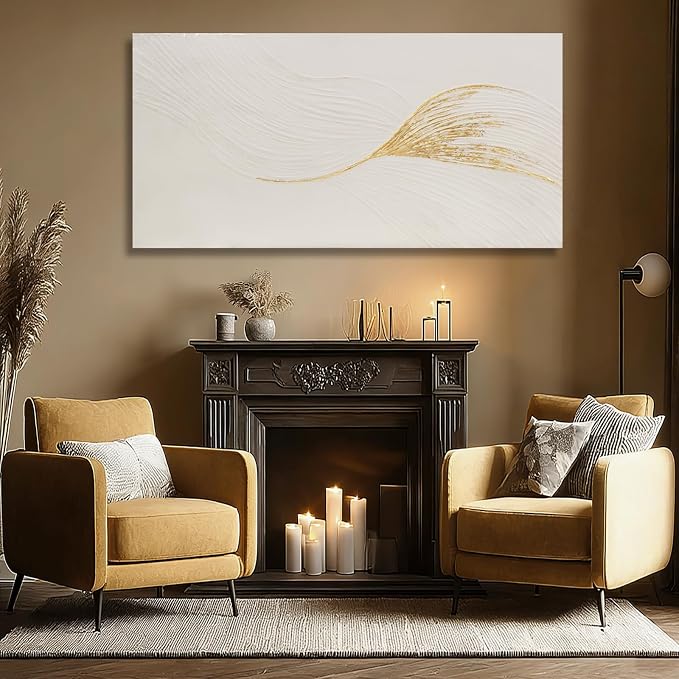 Dolidoteart Wall Art Hand Painted Oil Painting, Neutral White and Gold Textured Abstract Wall Art, Large 24x48 Inch Modern Living Room Wall Decor for Bedroom Dining Room Office Entryway