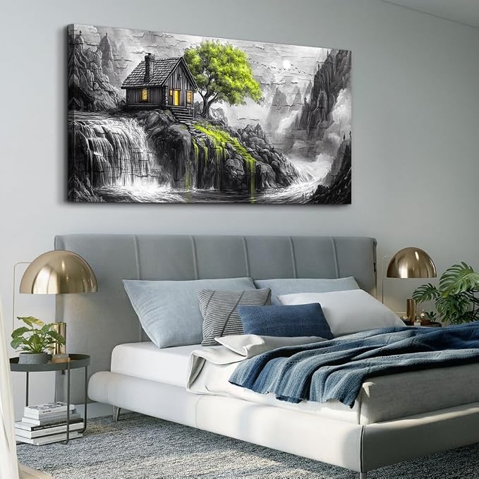 ERQINHUA Large Canvas Wall Art For Living Room Large Wall Decor For Bedroom Office Black And White Wall Painting Decor Green Tree Landscape Picture Artwork Modern Home Decor Ready To Hang 30"X60"