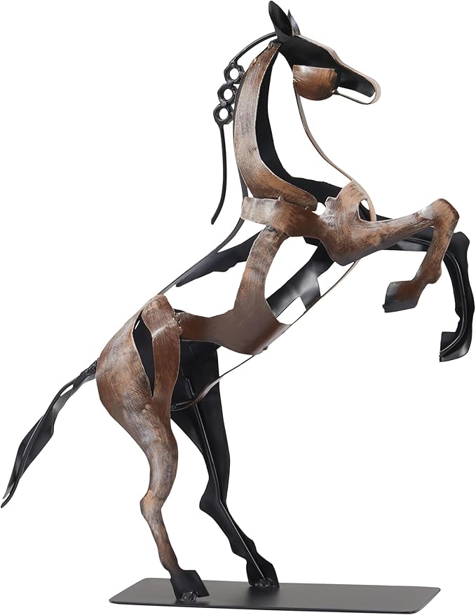 SunBlogs Art Metal Horse Statue Décor, Handmade & Hand-Painted Modern Western Horse Decoration, Rustic Iron Sculpture Gifts for Home Office for Horse Lovers (Vintage Brown)