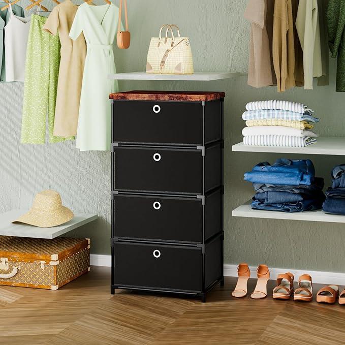 LUKYTOWER Fabric Storage Drawers Dresser and Chest of Drawers, Small Dresser with Drawers Unit, Sturdy 4 Drawers Dressers for Closet, Fabric Storage Bin Organizer, Closet Organizers and Storage