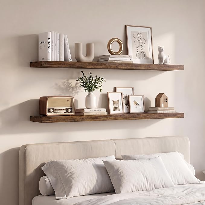 Vivelove Wall Floating Shelves for Display with Invisible Brackets, 36 Inch Floating Shelves for Bedroom Bathroom Living Room Kitchen Office, 36”X 8" X 1.4", Set of 2 - Rustic Brown