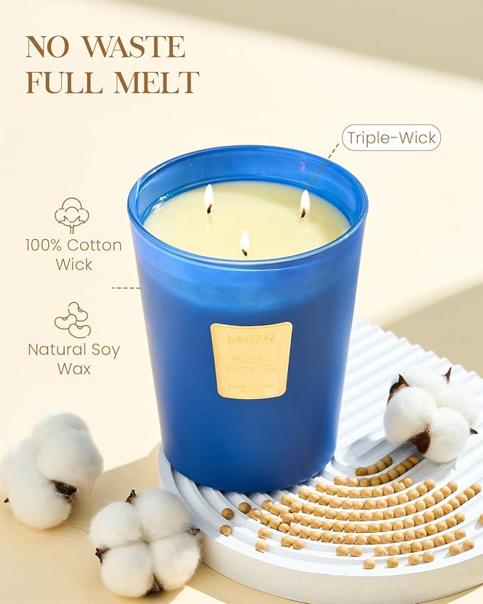 M&SENSE Peaceful Patchouli Soy Candle, 35oz 3-Wick, Yoga Scented Candles | 150H Slow Burn, Non-Toxic, Large, Meditation Home Fragrance, Stress Relief, Relaxing, Calm Housewarming Gift
