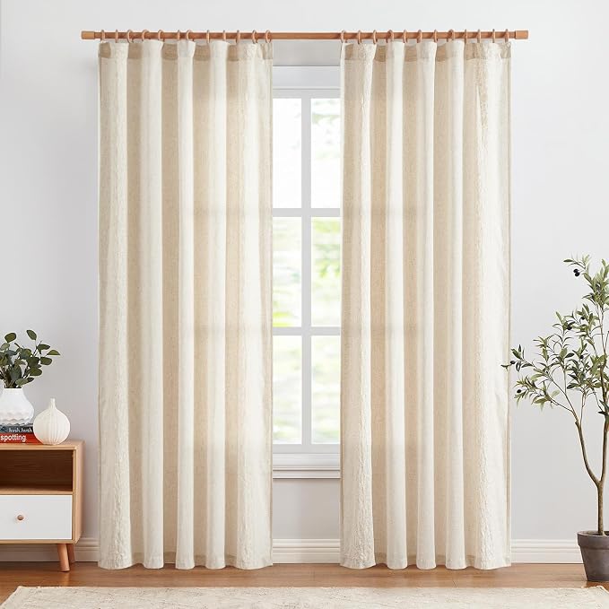 jinchan Weslie Boho Curtains for Bedroom Ivory Vintage Floral Farmhouse Curtains 90 Inches Long Linen Drapes for Living Room Embroidered Light Filtering Drapes Rod Pocket Ivory on Beige 2 Panels