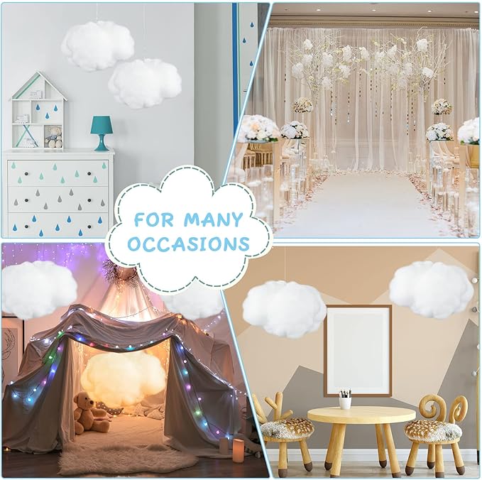 Jetec 6 Pieces Artificial Cloud Props Imitation 3D Cloud Shape Hanging Decorations Room DIY Decorative Hanging Ornament for Wedding Party Stage Show Decor (Large Size)