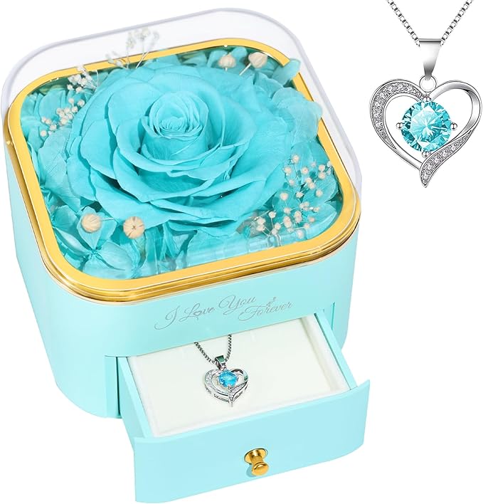 Beferr Mothers Day Forever Rose with Necklace for Mom Birthday Gifts Preserved Roses Eternal Flower for Delivery Fresh Flowers Gifts for Mother Wife Her Grandma Sister Daughter Girls Friends