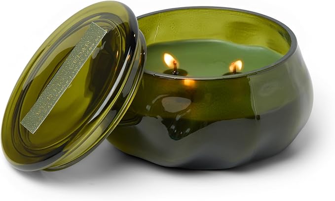 Paddywax Basalt Collection Scented Candle, Soy Wax Blend Glass Jar with Lid, Reusable Home Décor Candle, 10 oz, Green Vessel, Wild Fig and Cedar