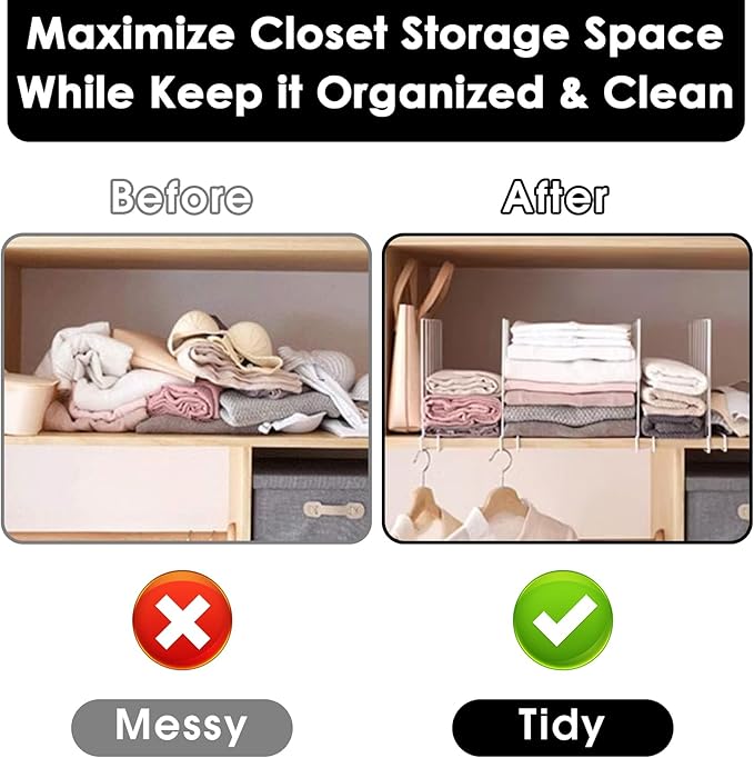 Shelf Dividers, 8 Pack Closet Organizers and Storage, Metal Closet Dividers Shelf Organizer for Wood Shelves, Linen Closet Organization Separators for Purse Handbag Sweater Clothes Wardrobe Cabinet