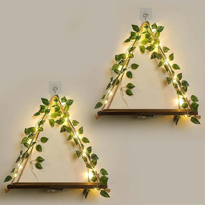 Forest Angle Shelf for Wall,Floating Shelves,Floating Shelves for Wall No Drilling,Adhesive Shelves,Command Strip Shelf,Room Decor Aesthetic,Plant Shelf Wall,Whimsical Decor,2-Piece Set(Green Leaf)