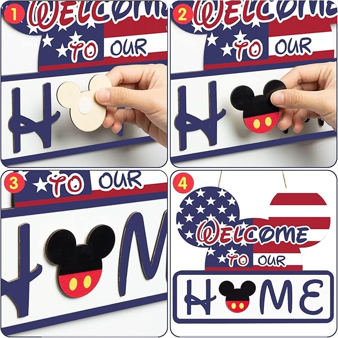 SUPYFD 19Pcs Cute Mouse Interchangeable Seasonal Welcome Door Sign for Front Door Decor, Welcome to Our Home Sign with Interchangeable Holiday Pieces for Farmhouse/Wall/Porch Decor and Housewarming