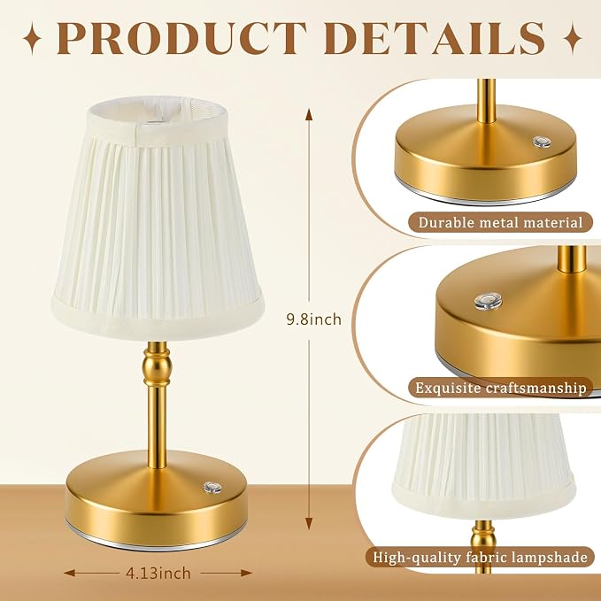 Liliful 2 Pcs Cordless Table Lamp Rechargeable Touch LED Small Gold Portable Battery Operated USB-c Desk Lamp 3 Color Dimmable for Bedroom Living Room Dining (Gold,Weaving Style)
