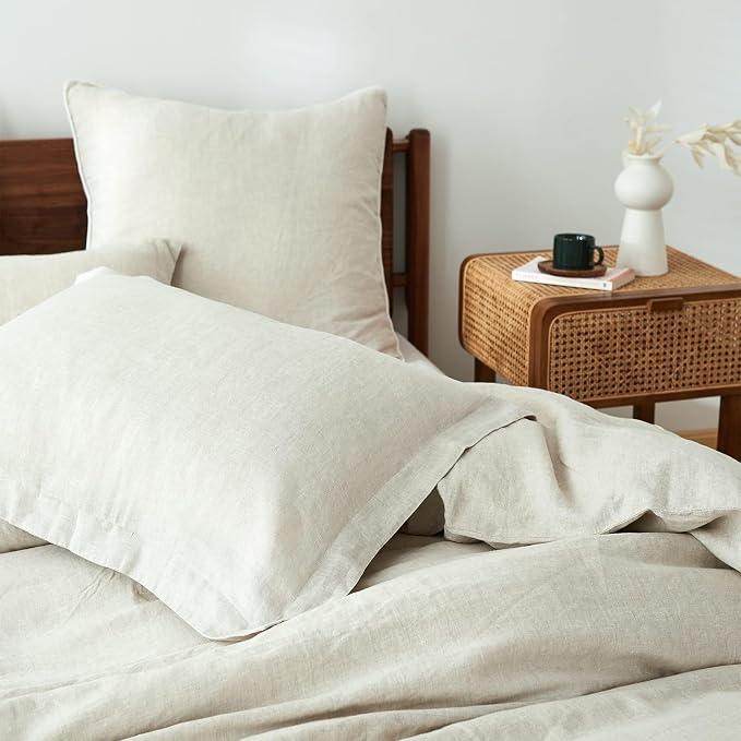 Simple&Opulence 100% Linen Pillow Case King Size Set of 2, Linen Pillow Covers with Overlap Closure, Luxury Breathable Pillowcases Protectors Suitable for All-Season (20" X 36", Linen)