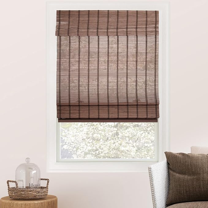 CHICOLOGY Bamboo Roman Shade, Cordless Light Filtering Woven Wood Window Treatment for Living Room, Dining Room, Kitchen & Office, Natural Bamboo Blinds for Boho Coastal Decor, Bear, 47"W x 64"H