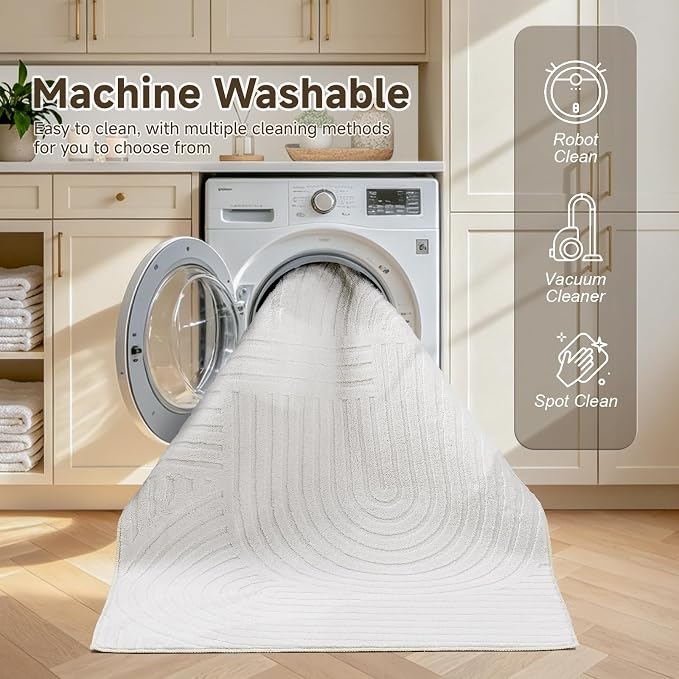 Pauwer 4x6 Washable Area Rugs for Living Room Modern White Solid Color Soft Fluffy Rugs for Bedroom Non Slip Boho Accent Indoor Mat Floor Carpet Cover for Kids Room Dining Room Kitchen Office