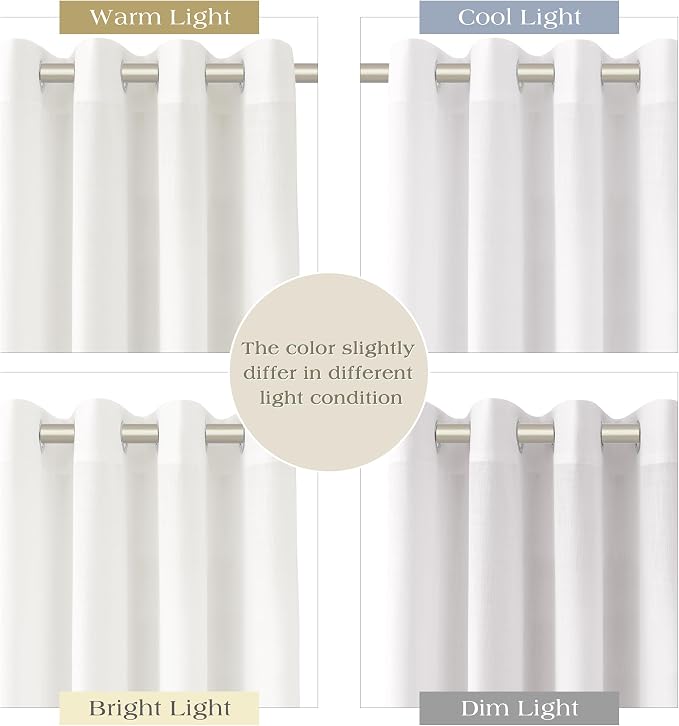 Ivory Linen Curtains 102 Inches Long for Living Room 2 Panels Set Grommet Natural Faux Semi Sheer Sunlight Filtering Drapery Luxury Lightweight Rustic Bohemian Curtain for Dining Room Bedroom 52X102