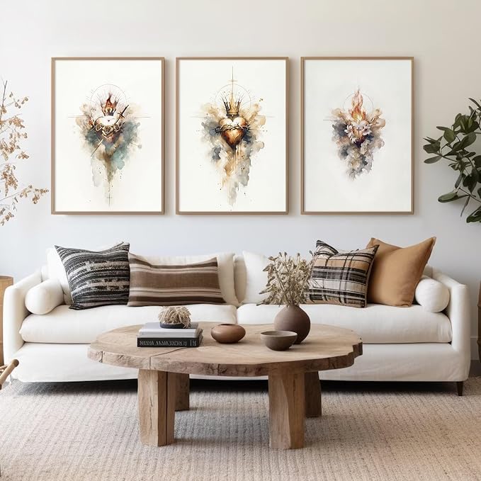 Jesus Canvas Wall Art Sacred heart of Jesus Pictures Christian Wall Decor Catholic Poster Religious Wall Art Heart of Mary and Joseph Painting Divine Mercy Prints for Bedroom 16x24x3 Inch Unframed