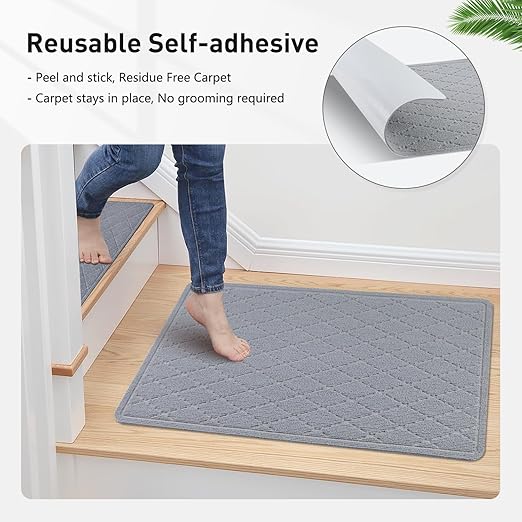 KOOTETA Non Slip Stair Treads Landing Rug for Wooden Steps Indoor, 20"X32" Landing Slip Resistant Stair Rugs for Kids and Dogs, Polyester Stair Landing Mat,Grey