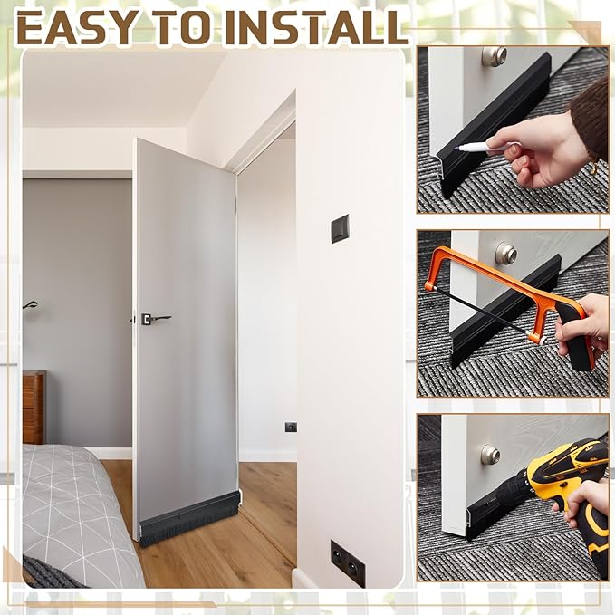 Hushee 2 Pack 48 Inches Brush Door Sweep for Exterior, Aluminum Commercial Door Sweep Bottom All-Season Alloy Brush for Exterior and Interior Sealing Gaps Keeps Cold Air, Dust Out(Black)
