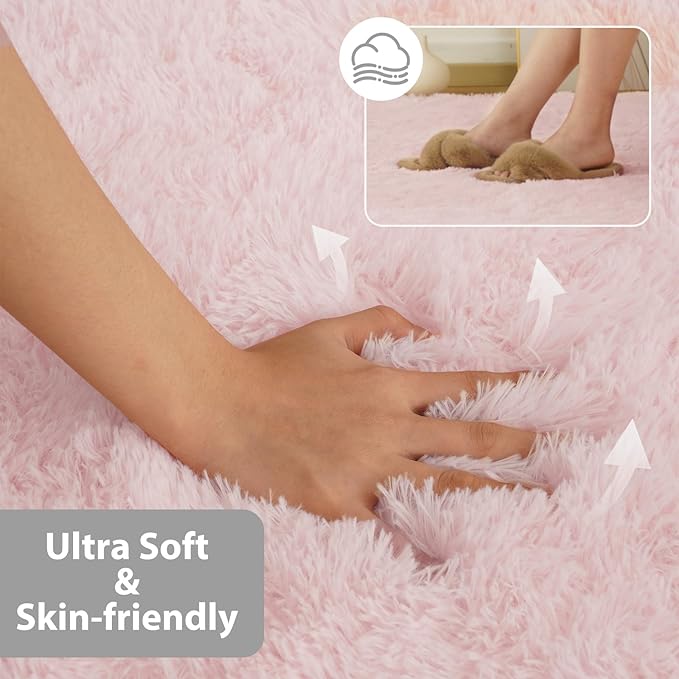 FinRèc Pink Rugs for Bedroom Living Room, 4x6 Feet Fluffy Shag Area Rug, Non-Slip Fuzzy Furry Rug for Kids Room Girl Dorm Room Home Decor, Indoor Shaggy Floor Carpet