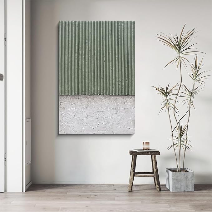 NANKAI Art Hand-Painted White and Green Textured Oil Painting - Modern Minimalist Abstract Art. Decorative wall Hanging for Home or Office Corridor 24x36 inches
