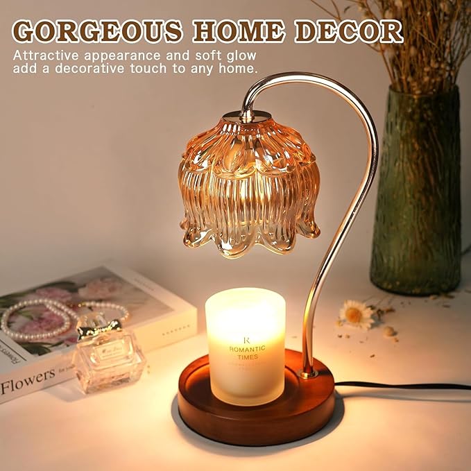 Funistree Flower Candle Warmer Lamp 2 Pack, Candle Lamp with Timer, Mothers Day Birthday Gifts for Women Mom, Lamp Candle Warmer for Jar Candles, Home Decor, 4 Bulbs, Amber