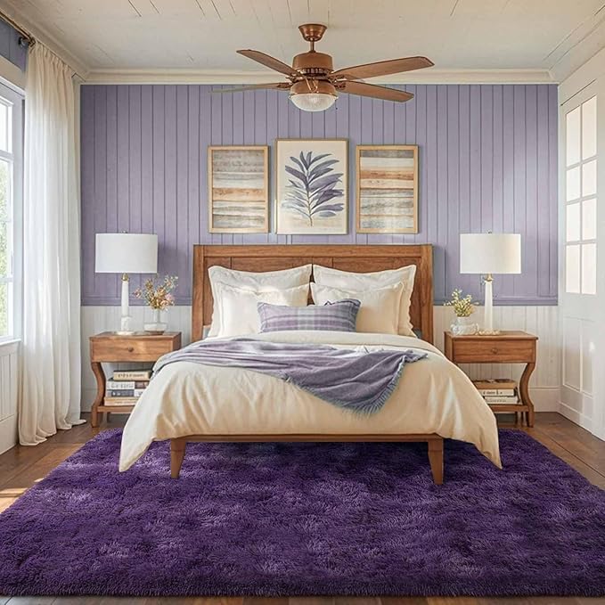 5x8 Ft Purple Rugs for Bedroom Living Room, Soft Modern Indoor Fuzzy Shaggy Area Rug, Non-Slip Fluffy Furry Rug for Teen Girls and Boys,Nursery Kids Room Dorm Home Decor, High Pile Plush Floor Carpet