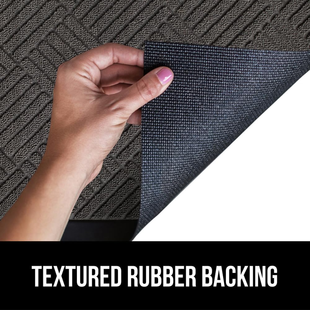 GORILLA GRIP 100% Waterproof All-Season WeatherMax Doormat, 47x35, US Designed Natural Rubber, Stain and Fade Resistant, Low Profile Indoor Outdoor Door Mats, Easy Clean Patio Mat, Gray Diamond