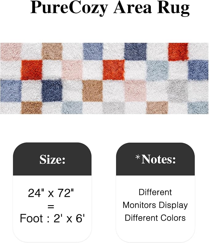 PureCozy Checkered Area Rug 2x6 for Bedroom, Modern Rainbow Shag Rug Super Soft Runner Carpet Washable Fluffy Rugs for Living Room Bedside Sofa Home Dorm Decor Aesthetic
